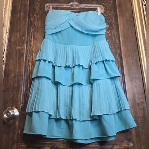 TCEC Light Teal Agua Pleated Ruffled Layered Strapless Party Dress Sz M